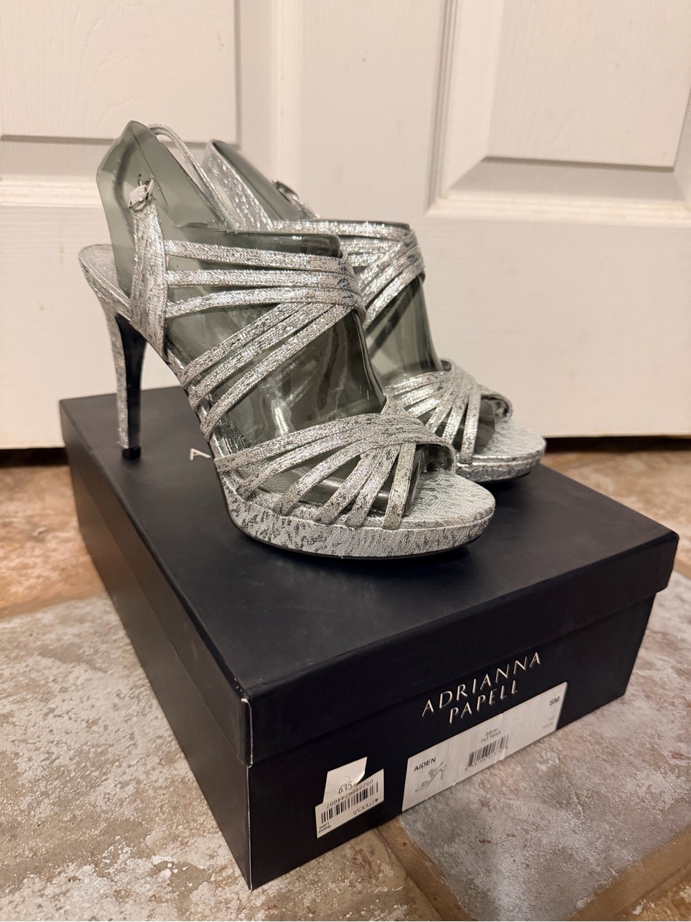 Adrianna Papell Metallic Silver Strappy Slingback Heels
